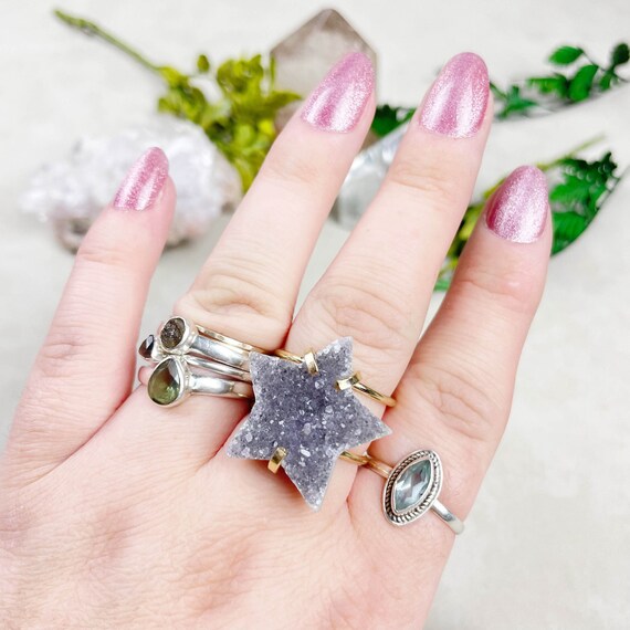 Gold Star Druzy Statement Wire Ring (EPJ-RSD13-1)