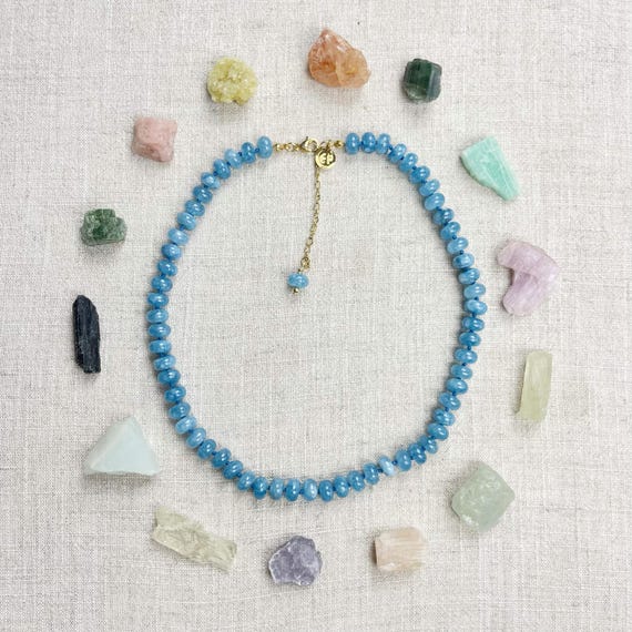 Blue Jade 8mm Hand Knotted Beaded Necklace (EPJ-NSBA14-BJ)