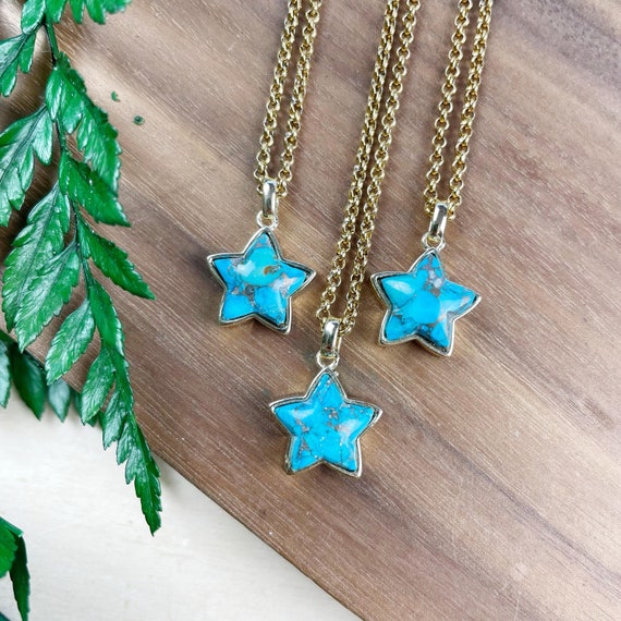 Gold Copper Turquoise Star Necklace (EPJ-NAWA55)