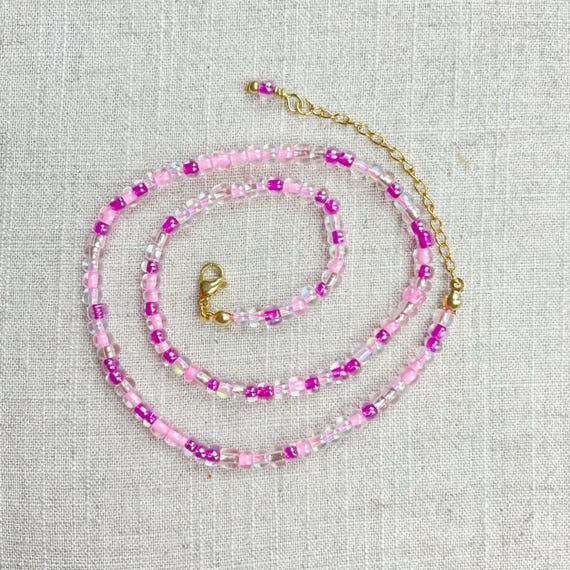 Czech Glass Beaded Choker: Pink & Gold Layering Necklace