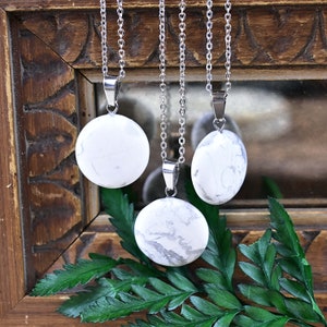 Round 20mm White Howlite Necklace, Silver Gemstone Necklace, Layering Statement Necklace EPJ-NW20ADA15 image 5