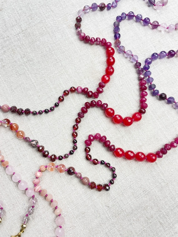 Wine Fade// Colorful Ombre Gemstone Beaded Handknotted Necklace (EPJ-NSB70)