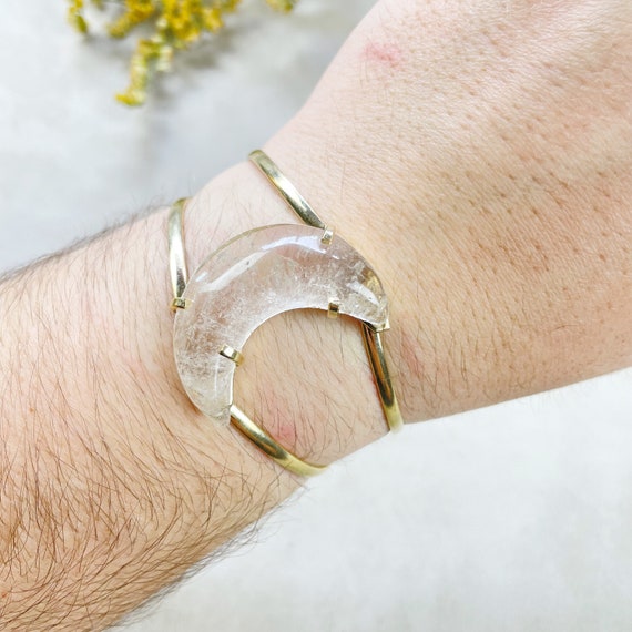 Gold Smoky Quartz Moon Arc Cuff Bracelet (EPJ-BCCA18-SQ-6)