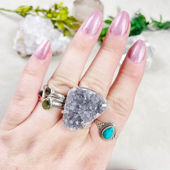 Silver Grey Druzy Arc Statement Ring (EPJ-ROCA13-2)