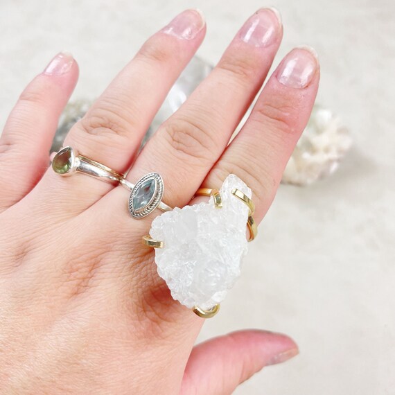 Gold Clear Quartz cluster Arc Statement Ring (EPJ-ROCA15-18)