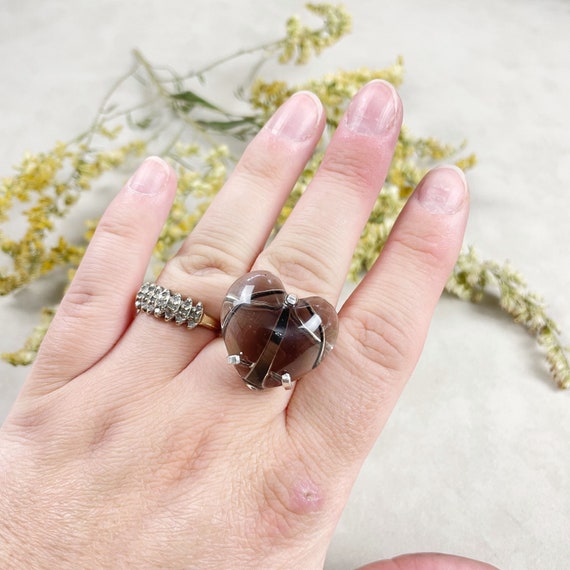 Silver Smoky Quartz Heart Statement Wire Ring (EPJ-RA10-SQ-2)