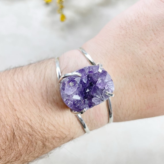 Silver Amethyst Druzy Arc Cuff Bracelet (EPJ-BCCA17-8)