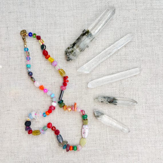 Confetti/// Colorful Crystal Gemstone Hand Knotted Beaded Necklace (DEJ-BBCA10-15)