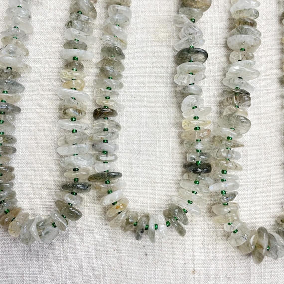 Green Rutilated Quartz Chip Bead Beaded Necklace (EPJ-NSC17-GNQ)