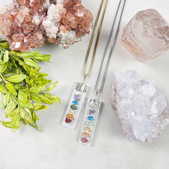 Gold or Silver Seven Chakra Selenite Necklace (EPJ-NA10)