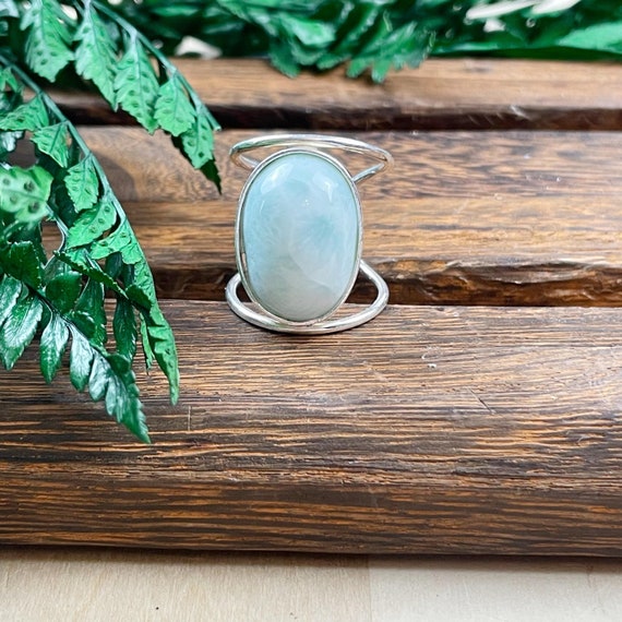 Silver Oval Larimar Statement Arc Ring (EPJ-RSB19-1)