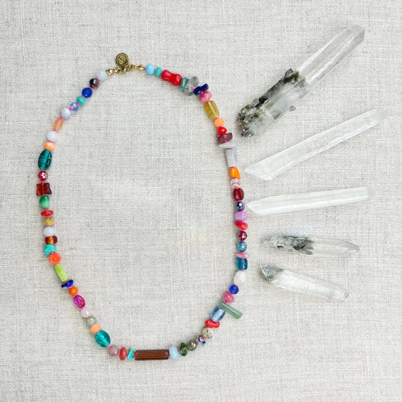 Confetti/// Colorful Crystal Gemstone Hand Knotted Beaded Necklace (DEJ-BBCA10-8)