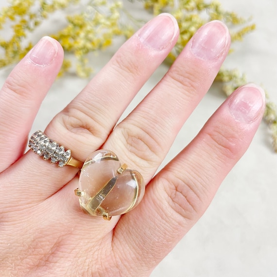 Gold Clear Quartz Heart Statement Wire Ring (EPJ-RA10-CQ-1)