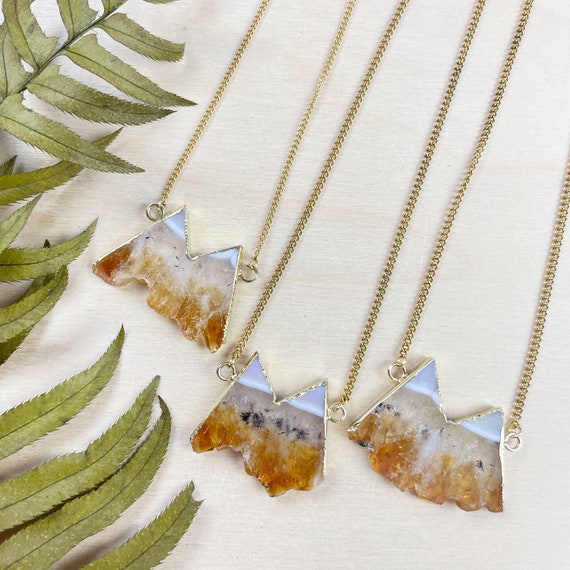 Gold Citrine Golden Amethyst Slice Mountain Layering Necklace (EPJ-N24A64)