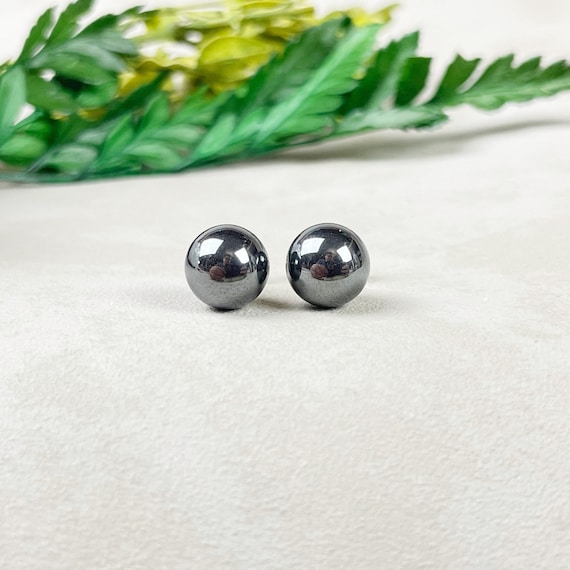 Silver 8mm Hematite Orb Stud Earrings (EPJ-ERBA10-HT)