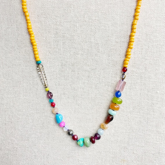 Tutti/// Yellow Colorful Beaded Necklace (DEJ-BBCA22-YW-8)