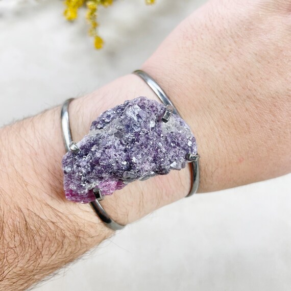 Gunmetal Purple Lepidolite Arc Cuff Bracelet (EPJ-BCCA1-4)