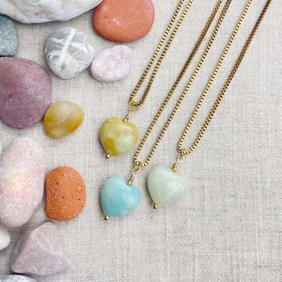 Amazonite Heart Bead Pendant Gold Necklace (EPJ-N3AA10-AZ)