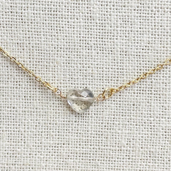 Smoky Quartz Faceted Heart Delicate Necklace (EPJ-NAAE37-SQ)