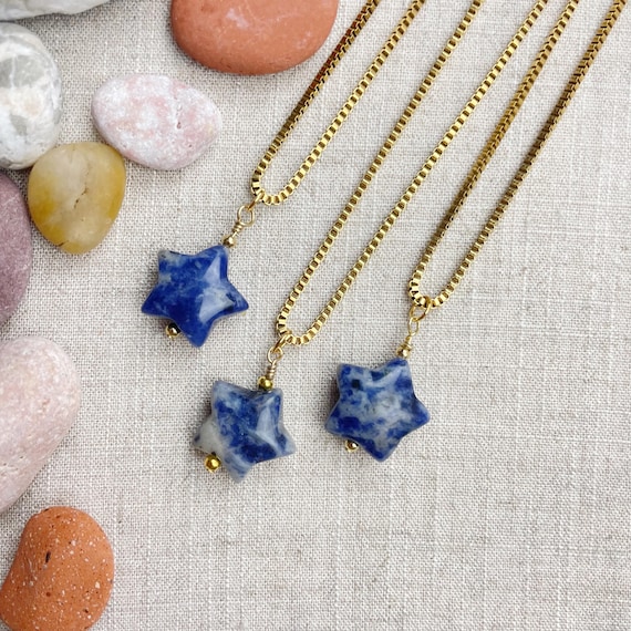 Sodalite Star Bead Pendant Gold Necklace (EPJ-N3AA11-SD)