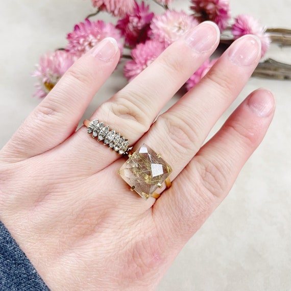 Gold Faceted Rutilated Quartz Square Gemstone Adjustable Ring (EPJ-RTD19-16)