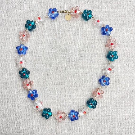 Prim/// Colorful Daisy Flower Glass Beaded Necklace (DEJ-BBCD11)