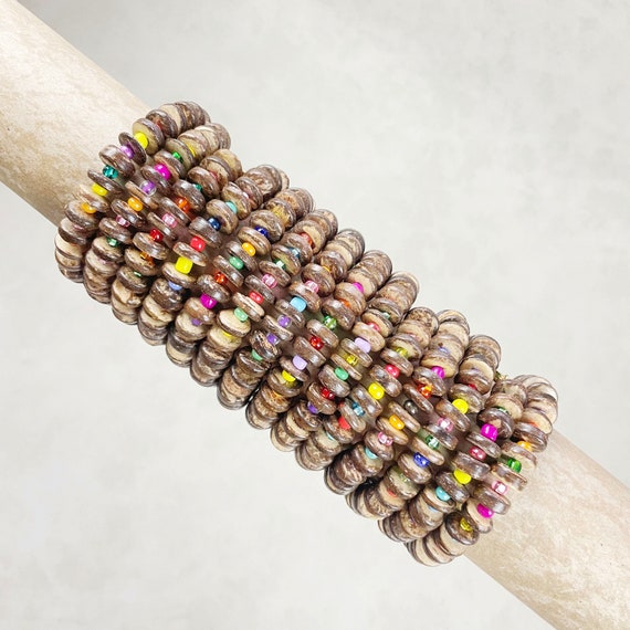 Braccaletto n pzzo elastco e bottone stoffa stle vntage