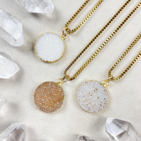 MYSTERY Small Gold Round Druzy Necklace (EPJ-NAAA28)