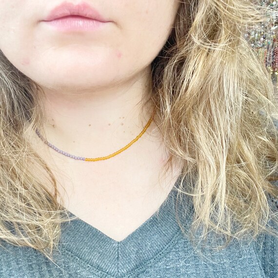 Bri// Lavender Gold Matte Crystal Beaded Delicate Necklace (EPJ-NSBA18-LG)