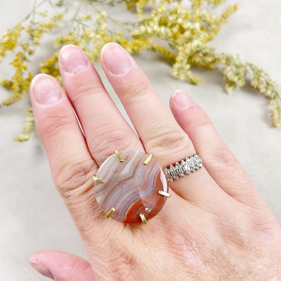 Raw Brass Montana Agate Gemstone Crystal Ring (EPJ-RB10-20)