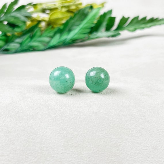 Silver 8mm Green Aventurine Orb Stud Earrings (EPJ-ERBA10-AV)