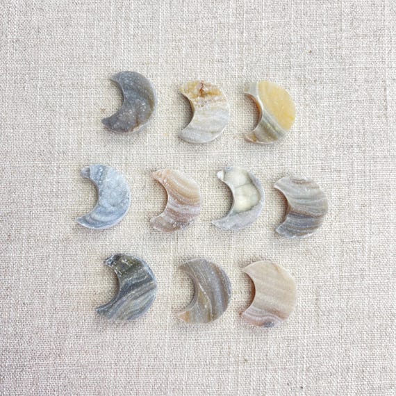 Small Natural Chalcedony Druzy Crescent Moon Carving (EPJ-HCAA44)