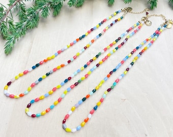 Handmade Faceted Glass Beaded Choker: Colorful Teardrop Necklace