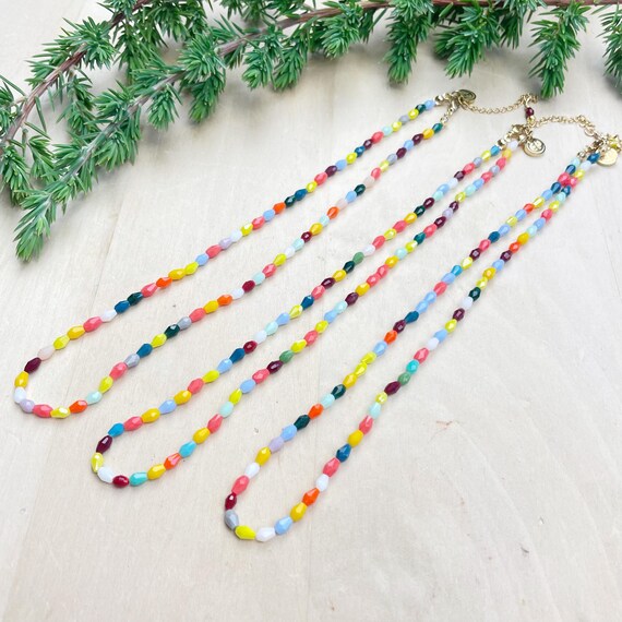 Handmade Faceted Glass Beaded Choker: Colorful Teardrop Necklace