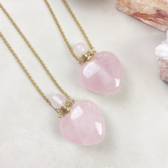 Gold Heart Rose Quartz Bottle Necklace (EPJ-NAAH17)