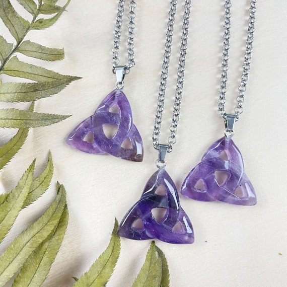 Amethyst Triquetra Necklace, Silver Gemstone Necklace, Layering Statement Necklace (EPJ-N24A22)