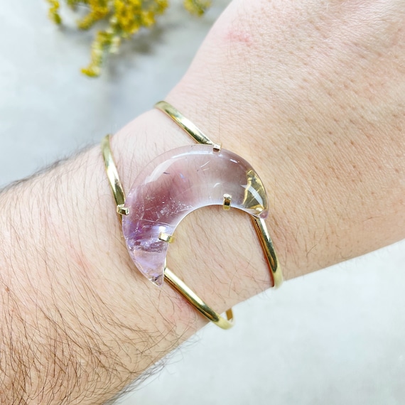 Gold Amethyst Moon Arc Cuff Bracelet (EPJ-BCCA18-AM-2)