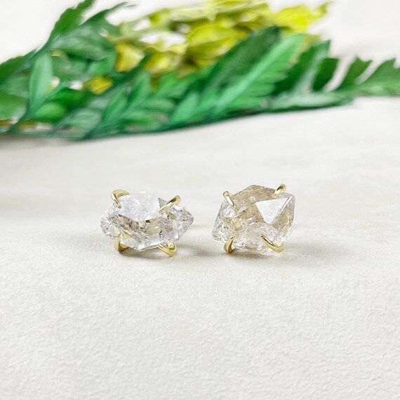 Rough Herkimer Diamond Stud Gold Plated 925 Silver Earrings (EPJ-ESF10)