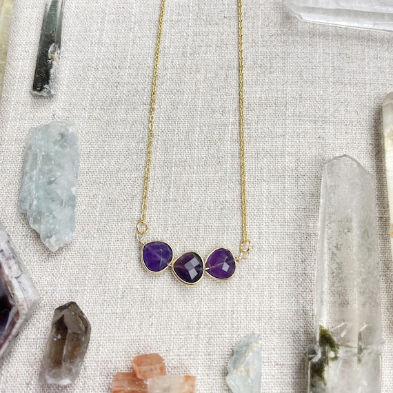 Amethyst Triple Bead Delicate Necklace (EPJ-NAAE56-AM)
