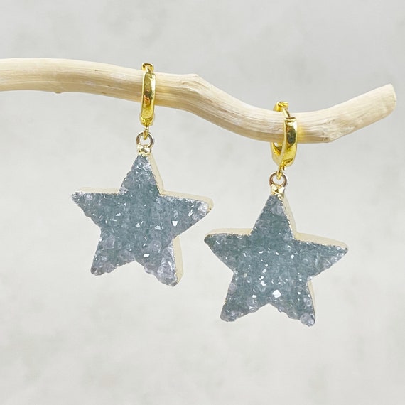 Gold Druzy Star Huggie Earrings (EPJ-EA16)