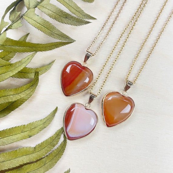 Large Carnelian Heart Necklace, Gold Gemstone Necklace, Layering Statement Necklace (EPJ-N24A65)