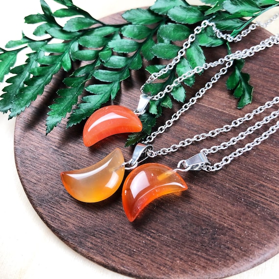 Carnelian Crescent Moon Necklace Silver 