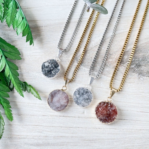 Gold or Silver Round Druzy Necklace (EPJ-NAAA33)