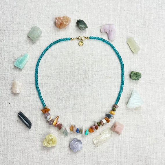 River// Blue Gemstone Colorful Beaded Necklace (DEJ-BBCA22-GN-17)