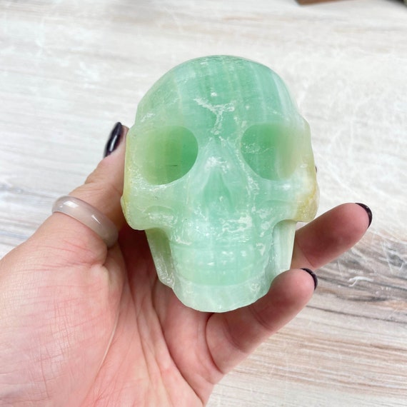 Pistachio Calcite Skull Carving (EPJ-HGCA13-1)