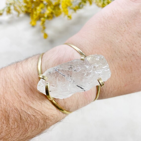 Gold Rough Tourmaline in Quartz Statement Cuff Bracelet (EPJ-BAAA1-5)