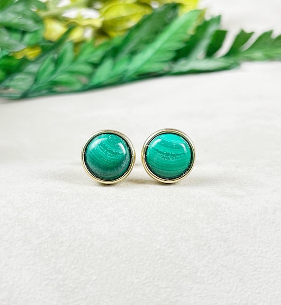 Gold Malachite Bezel Stud Earrings (EPJ-E3BAA13-MH)