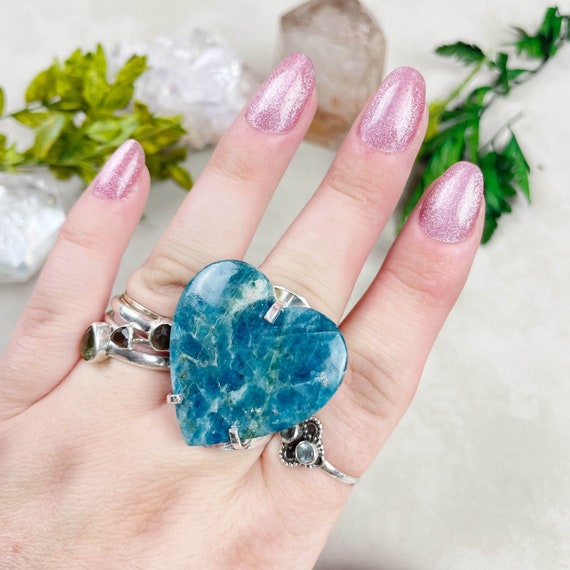 Silver Blue Apatite Heart Statement Cuff Ring (EPJ-RCB21-1)