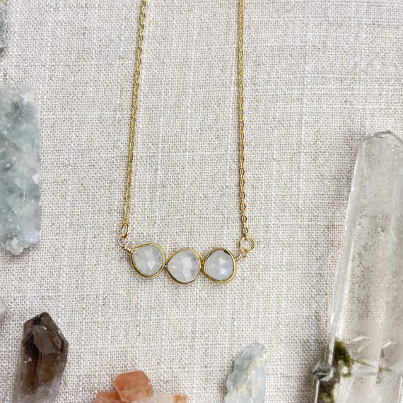Moonstone Triple Bead Delicate Necklace (EPJ-NAAE56-MN)