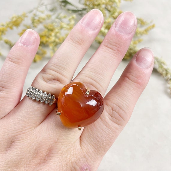 Gold Carnelian Agate Heart Statement Wire Ring (EPJ-RA10-AG-16)